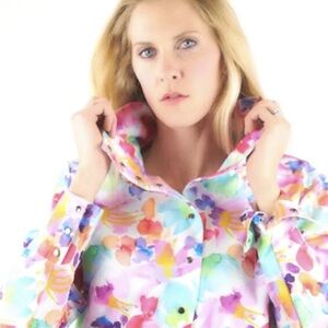 Women’s Skea Limited Floral Moon Windshirt Size 6 Lightweight Snap Shirt